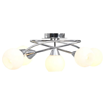 5-Light Chrome Ceiling Lamp with White Ceramic Shades