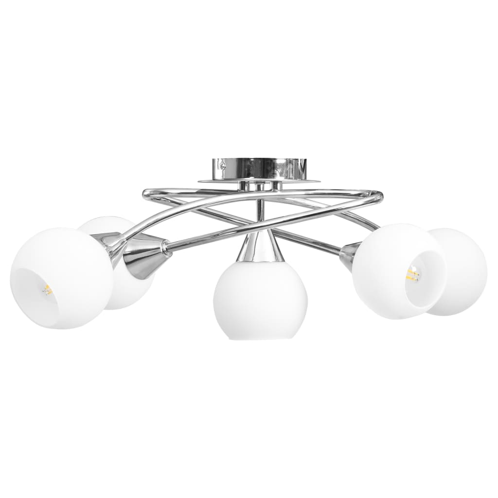 5-Light Chrome Ceiling Lamp with White Ceramic Shades