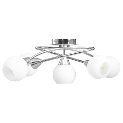 5-Light Chrome Ceiling Lamp with White Ceramic Shades
