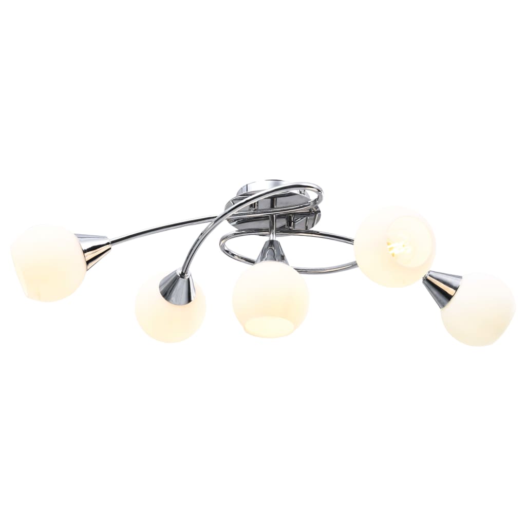 5-Light Chrome Ceiling Lamp with White Ceramic Shades