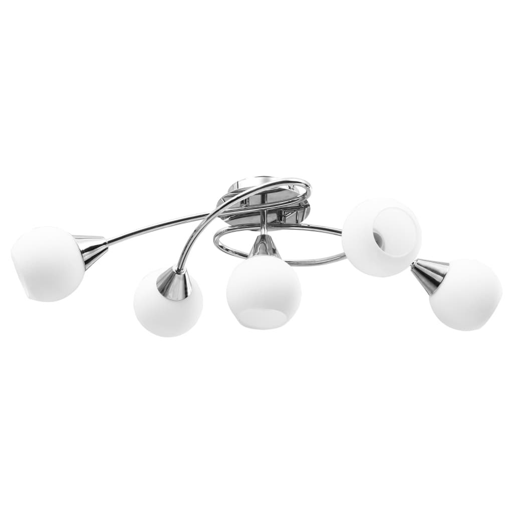 5-Light Chrome Ceiling Lamp with White Ceramic Shades