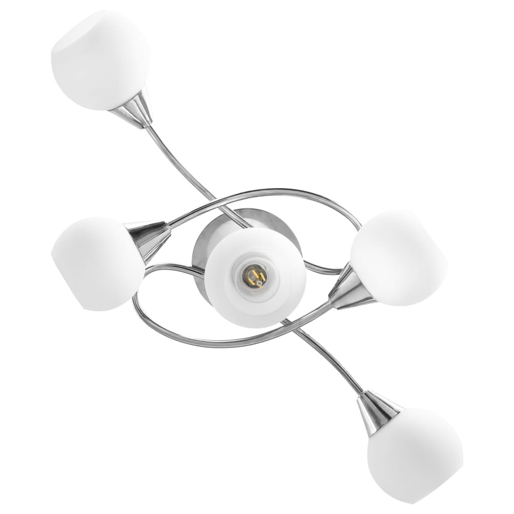 5-Light Chrome Ceiling Lamp with White Ceramic Shades