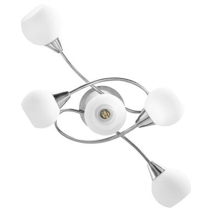 5-Light Chrome Ceiling Lamp with White Ceramic Shades